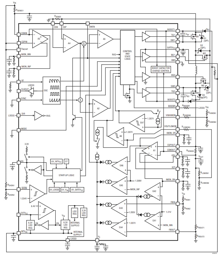 Blockdiagramm - Analog Devices Inc. LT8708x Buck-Boost Controller mit vier Schaltern