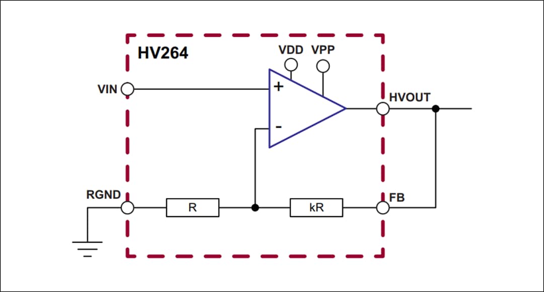 Applikations-Schaltungsdiagramm - Microchip Technology HV264 Quad-Hochspannungsverstärker-Array