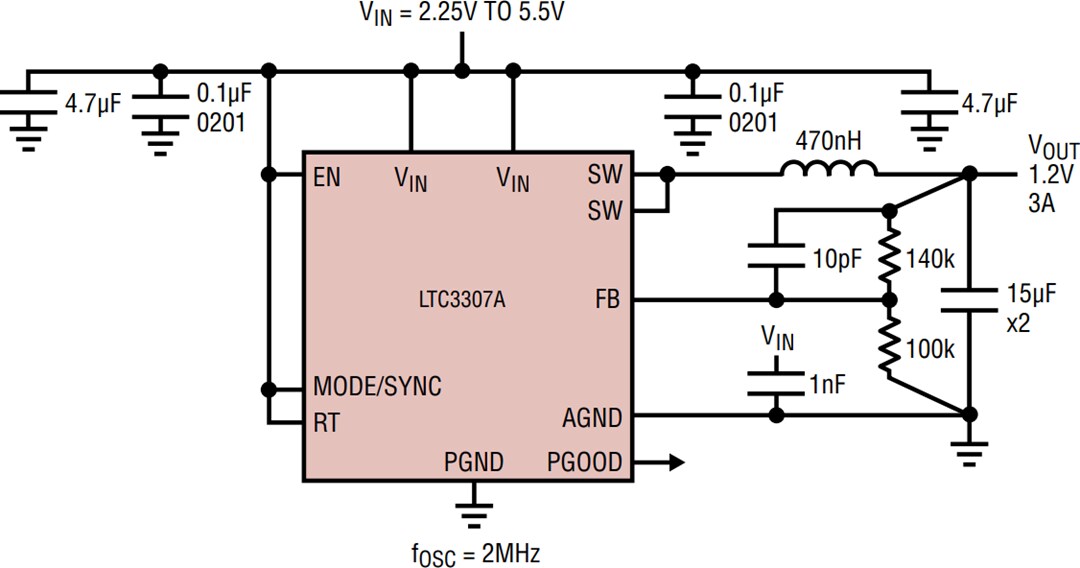 Applikations-Schaltungsdiagramm - Analog Devices Inc. LTC3307A/B Silent Switcher™-Abwärtswandler
