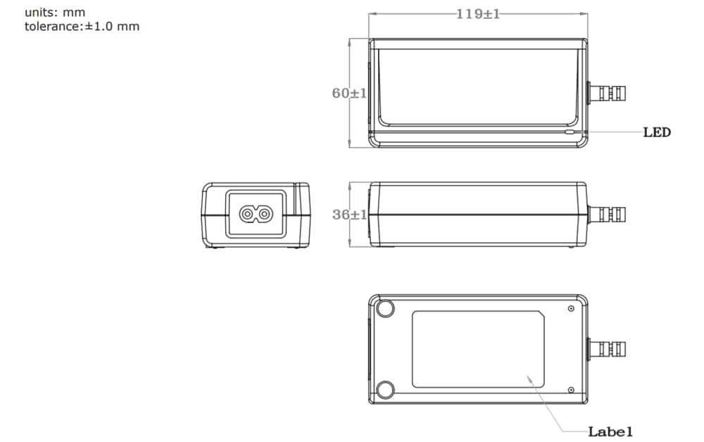 Technische Zeichnung - CUI Inc SDM65-UD AC/DC-Netzteil