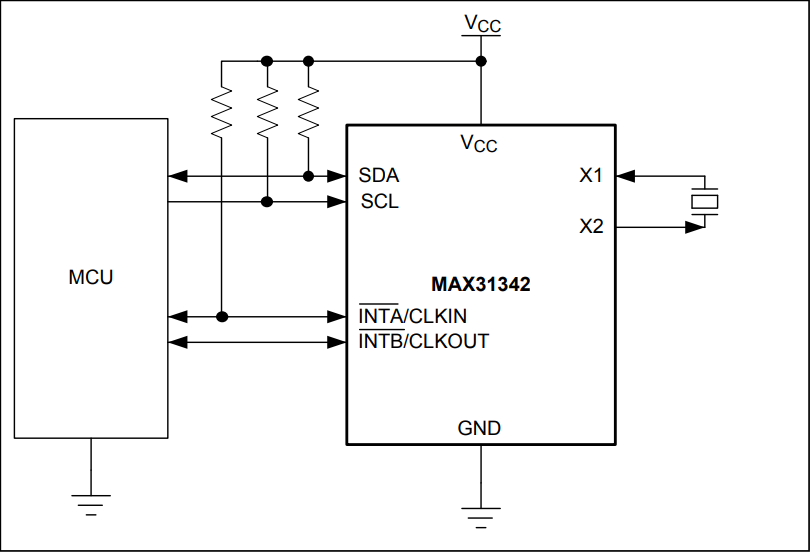 Applikations-Schaltungsdiagramm - Analog Devices / Maxim Integrated MAX31342 Echtzeituhr mit I2C-Schnittstelle