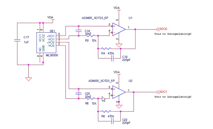 Applikations-Schaltungsdiagramm - TE Connectivity / Measurement Specialties KMXP AMR-Linear-Positionssensoren