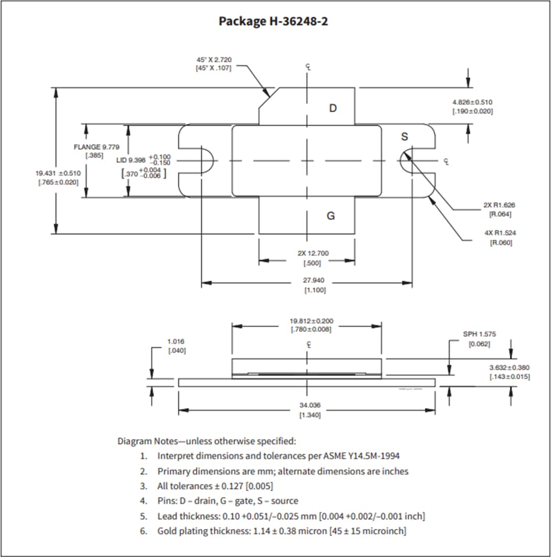 Technische Zeichnung - MACOM GTVA Hochleistungs-HF-GaN-on-SiC-HEMT