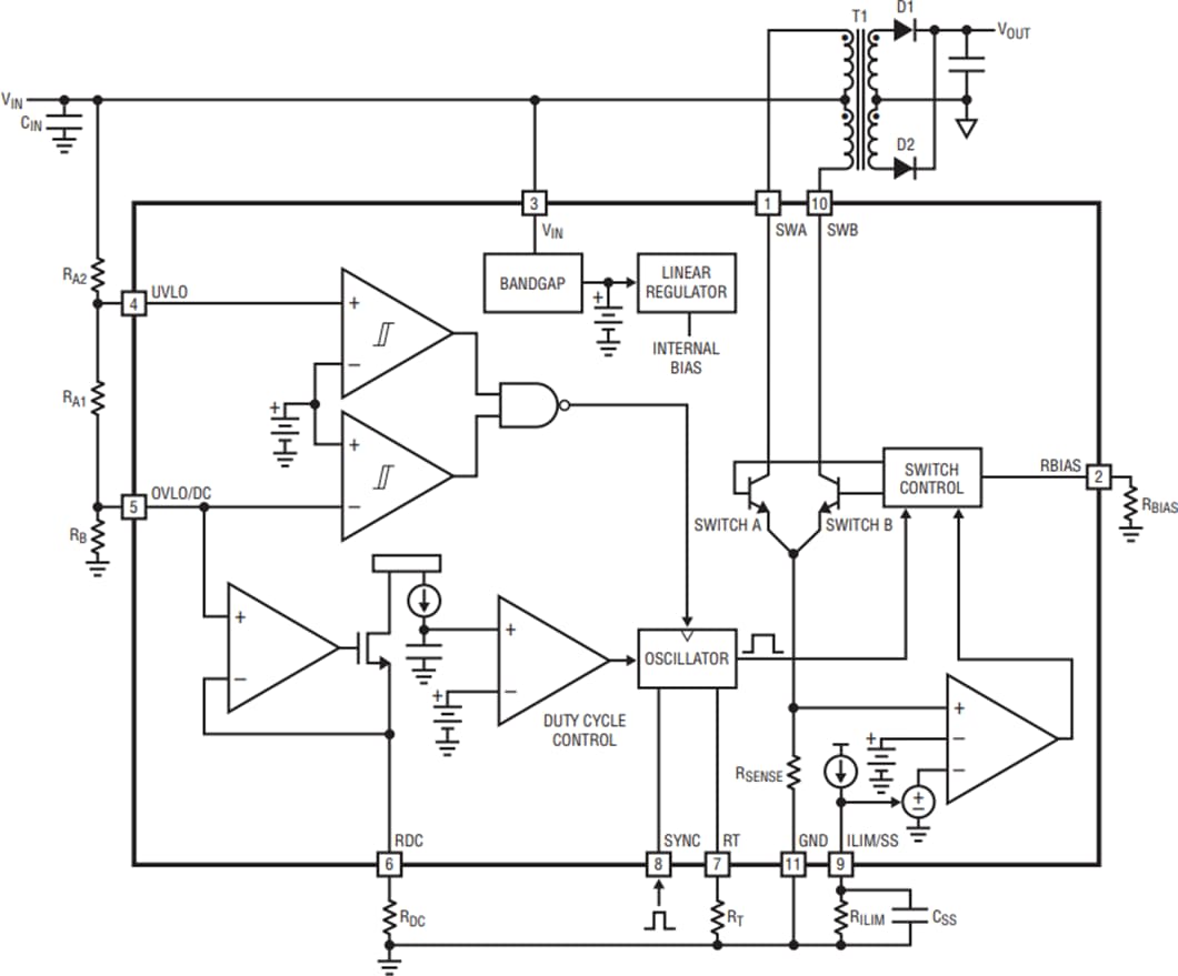 Blockdiagramm - Analog Devices Inc. LT3999 DC/DC-Transformatortreiber