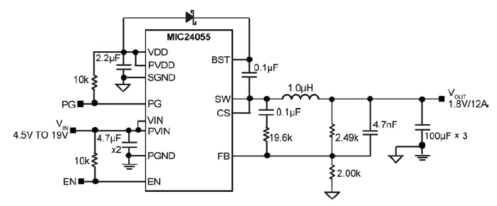 Applikations-Schaltungsdiagramm - Microchip Technology MIC24055 Schaltspannungsregler