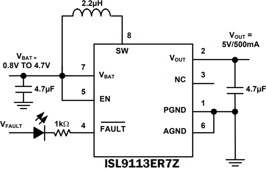 Applikations-Schaltungsdiagramm - Renesas Electronics ISL9113 Synchroner Aufwärtswandler