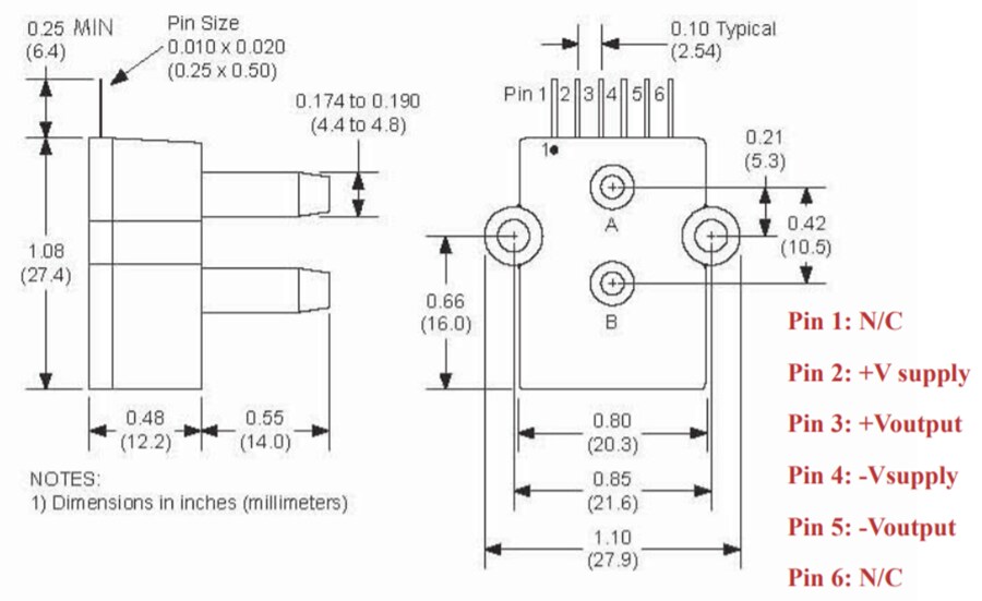 Technische Zeichnung - Amphenol All Sensors ADCX Millivolt-Ausgangs-Drucksensoren