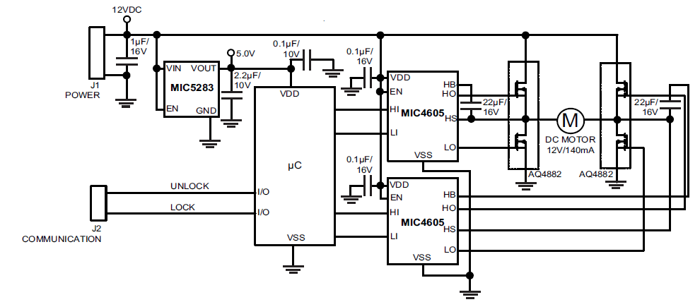Applikations-Schaltungsdiagramm - Microchip Technology MIC4605 Gate-Treiber