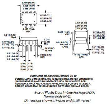 Technische Zeichnung - Analog Devices Inc. AD620 Instrumentenverstärker