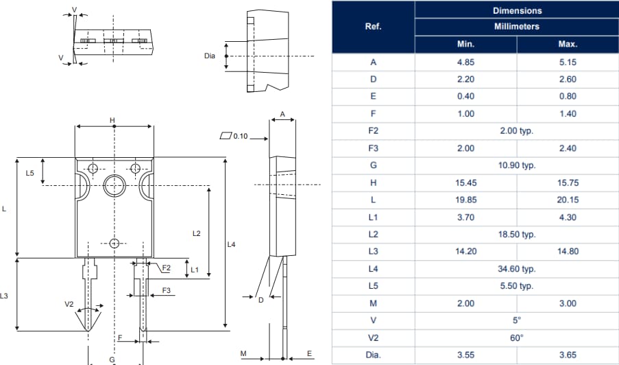 Technische Zeichnung - STMicroelectronics STBR3008-Y und STBR6008-Y Brückengleichrichter-Dioden