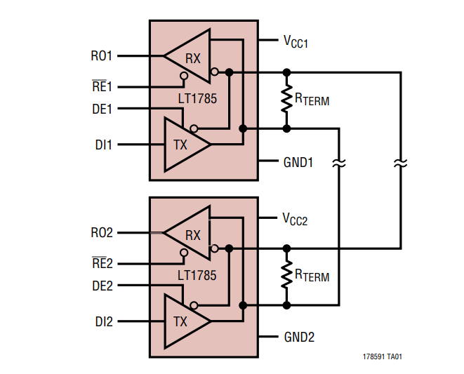 Applikations-Schaltungsdiagramm - Analog Devices Inc. LT1785 RS485-/RS422-Transceiver mit Fehlerschutz