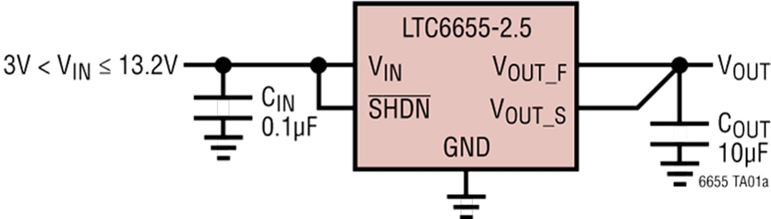 Applikations-Schaltungsdiagramm - Analog Devices Inc. LTC6655 Präzisions-Bandlücken-Spannungsreferenzen