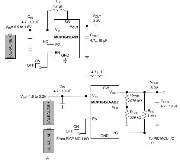 Applikations-Schaltungsdiagramm - Microchip Technology MCP1642 Schaltspannungsregler