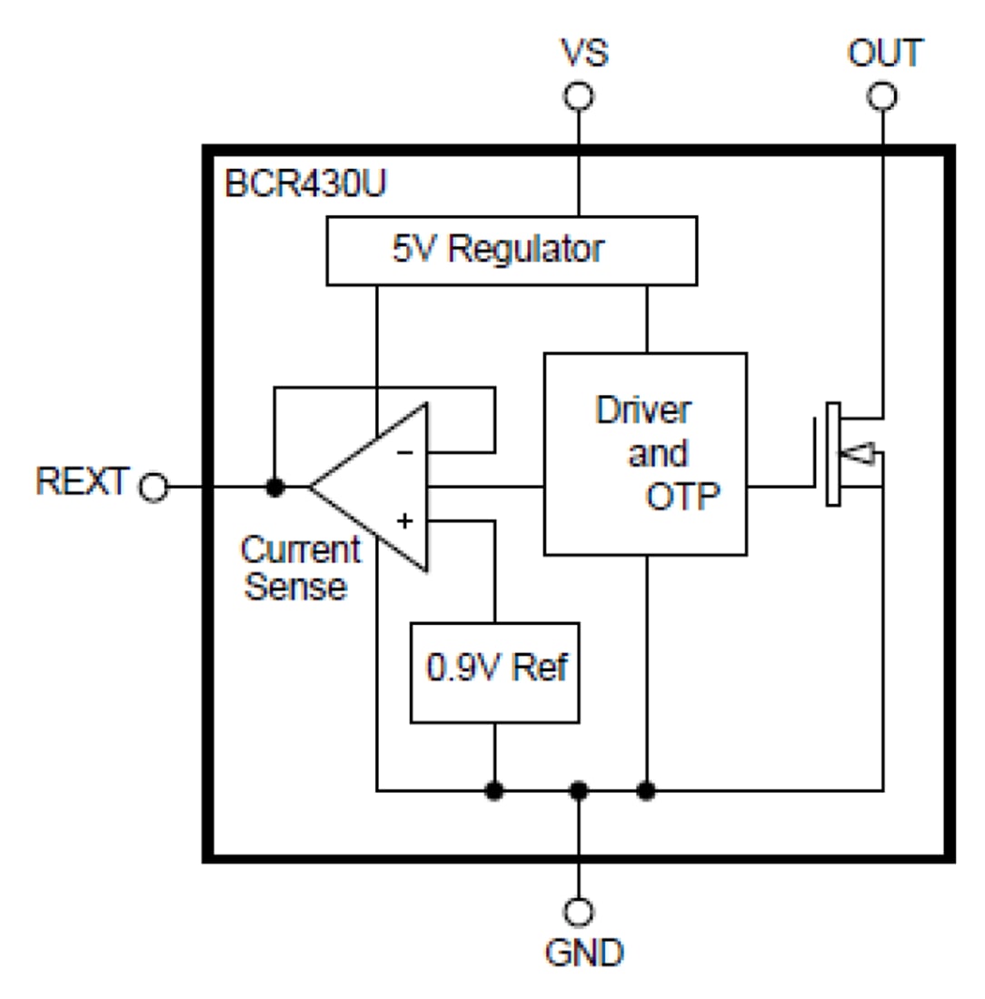 Blockdiagramm - Diodes Incorporated BCR430U LDO-Spannungs-LED-Lineartreiber