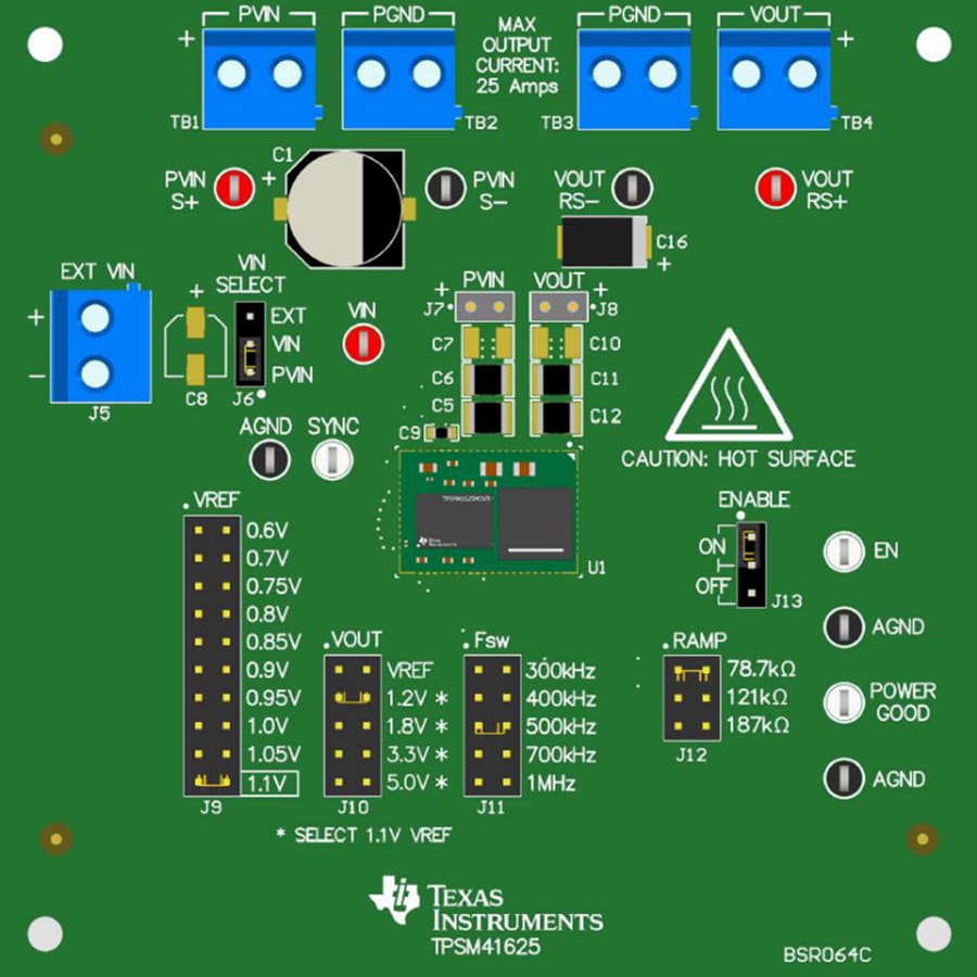 Technische Zeichnung - Texas Instruments TPSM41625EVM/TPSM41615EVM Evaluierungsboards