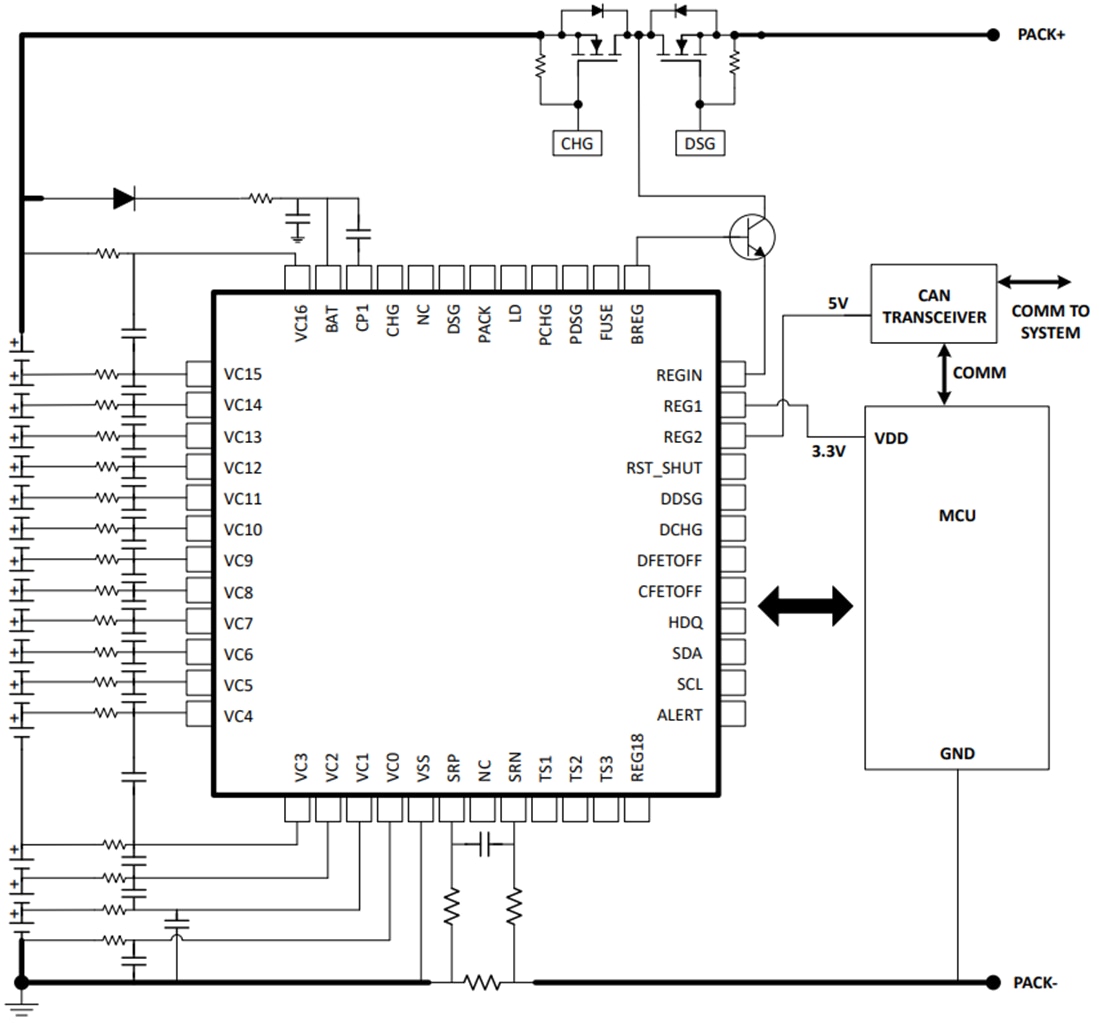 Schaltplan - Texas Instruments bq76952 Batterieüberwachungs- und Schutzvorrichtung mit hoher Genauigkeit