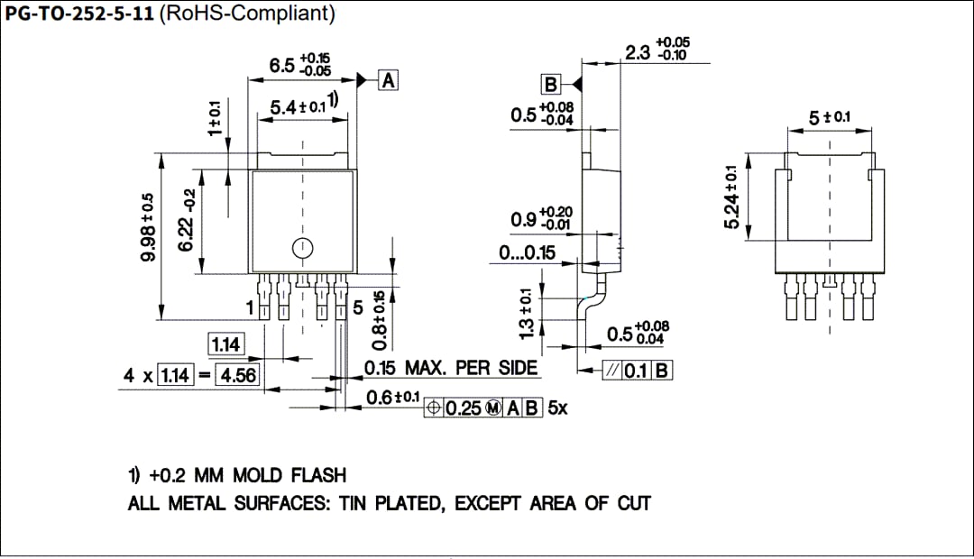 Technische Zeichnung - Infineon Technologies BTS5002x-1Txx Intelligente High-Side-Leistungsschalter