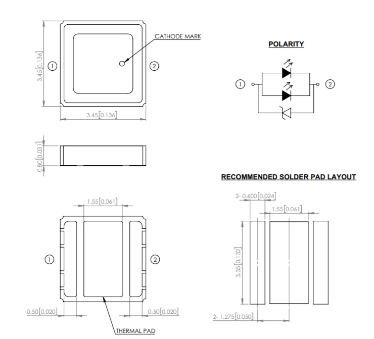 Mechanical Drawing - Lumex SML-LXF3535UVCC10 Standard LED