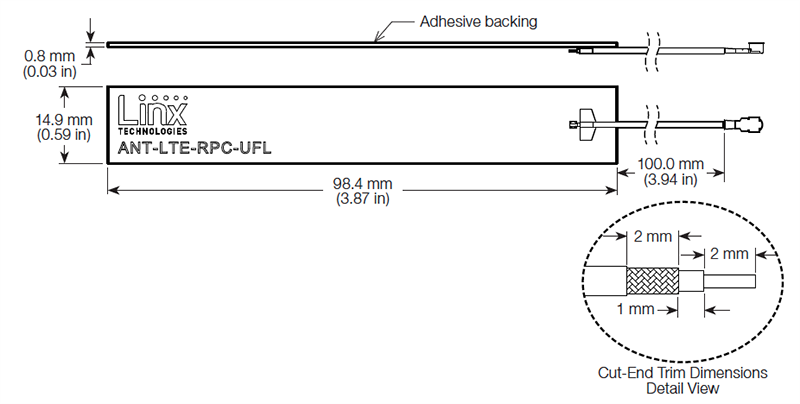 Technische Zeichnung - TE Connectivity / Linx Technologies ANT-LTE-RPC Embedded LTE/LPWA-Dipolantennen