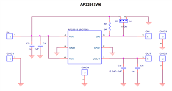 Schaltplan - Diodes Incorporated AP22913x-EVM Evaluierungsboards