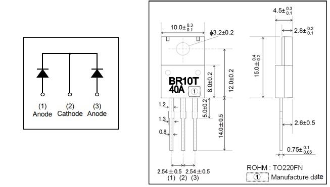 Technische Zeichnung - ROHM Semiconductor RBRxx40ANZ Schottky-Barriere-Dioden mit niedriger VF