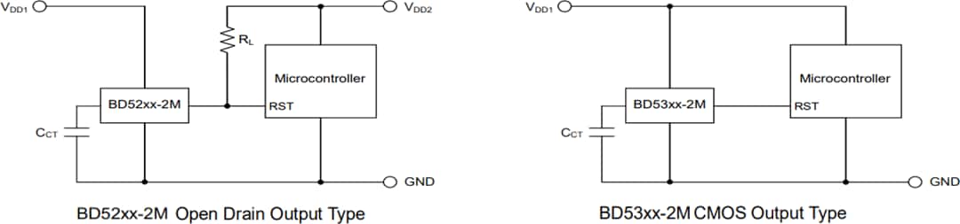Applikations-Schaltungsdiagramm - ROHM Semiconductor BD52 und BD53 Automotive-Spannungsdetektor-ICs