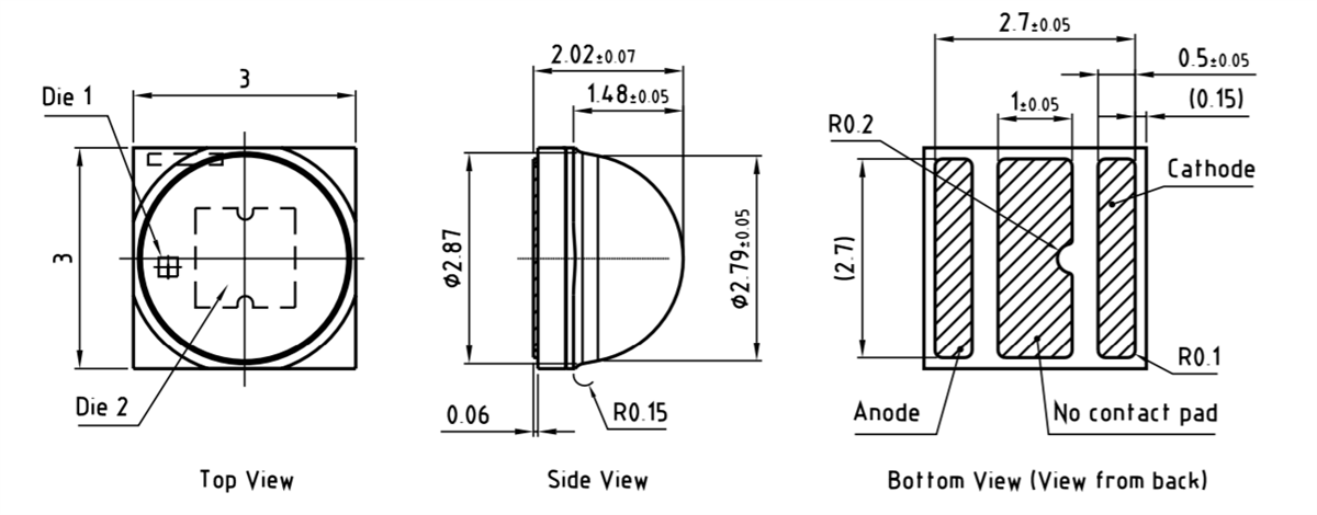 Technische Zeichnung - ams OSRAM OSLON® Square Horti White LEDs