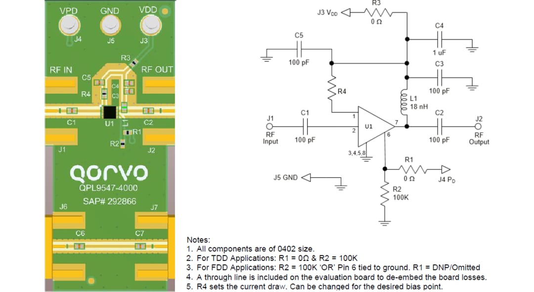 Technische Zeichnung - Qorvo QPL9547EVB-01 Evaluierungsboard