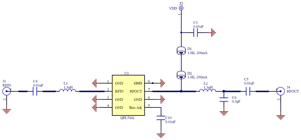 Applikations-Schaltungsdiagramm - Qorvo QPL7442 HF-Verstärker