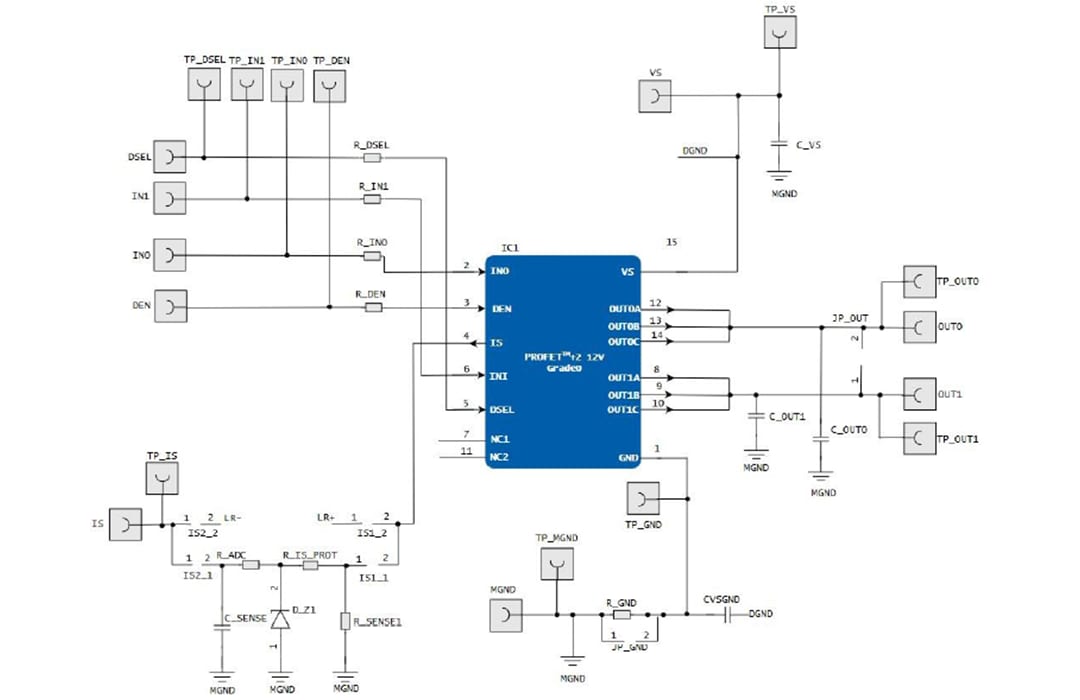 Schaltplan - Infineon Technologies PROFET™+2 BTS7004 12 V-Evaluierungsboard