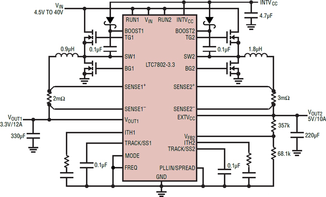 Applikations-Schaltungsdiagramm - Analog Devices Inc. LTC7802 und LTC7802-3.3 Abwärtsregler