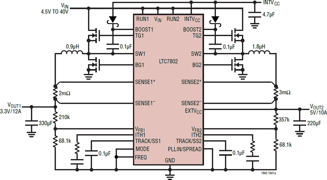Applikations-Schaltungsdiagramm - Analog Devices Inc. LTC7802 und LTC7802-3.3 Abwärtsregler