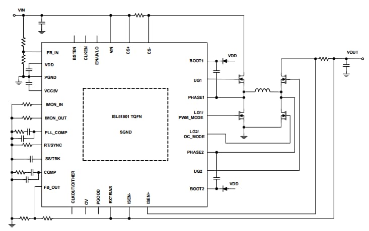 Applikations-Schaltungsdiagramm - Renesas Electronics ISL81801 80-V-Buck-Boost-Controller