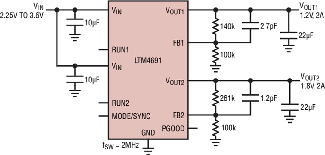 Applikations-Schaltungsdiagramm - Analog Devices Inc. LTM4691 DC/DC-µModule®-Regler