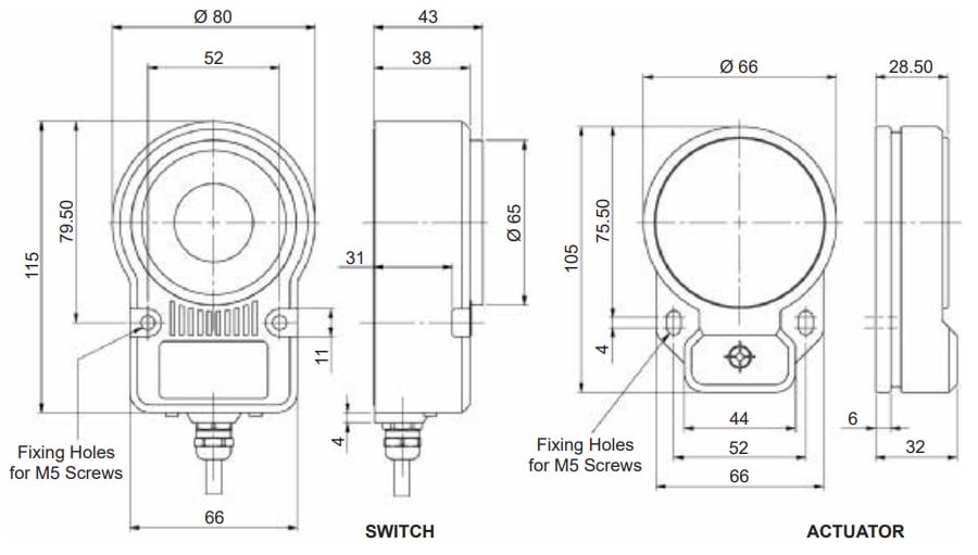 Technische Zeichnung - Omron Industrial Automation D40ML RFID-Sicherheitsschalter mit magnetischer Verriegelung
