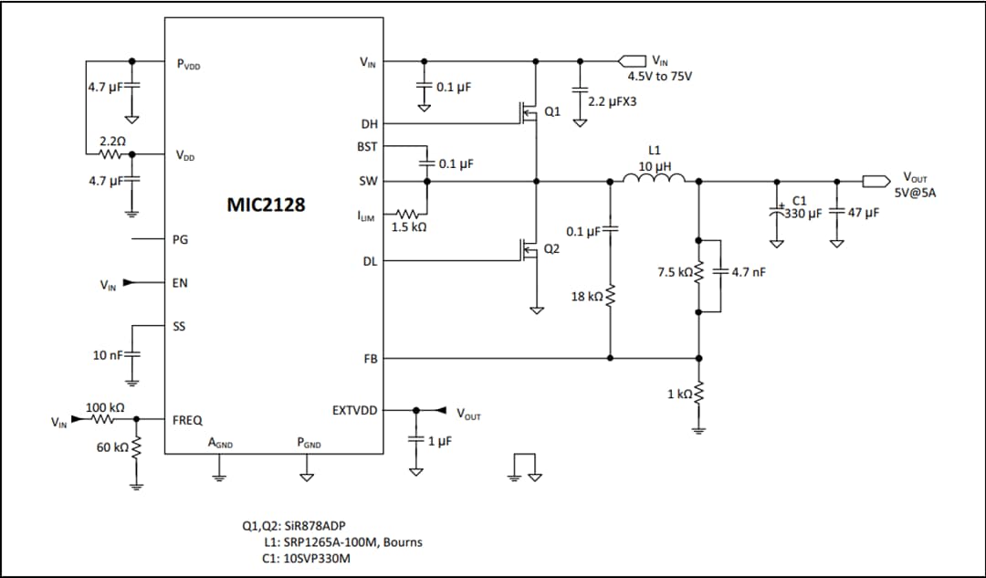 Applikations-Schaltungsdiagramm - Microchip Technology MIC2128 Synchroner Abwärtsregler