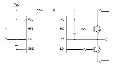 Applikations-Schaltungsdiagramm - onsemi NCD57200 Halbbrücken-Gate-Treiber