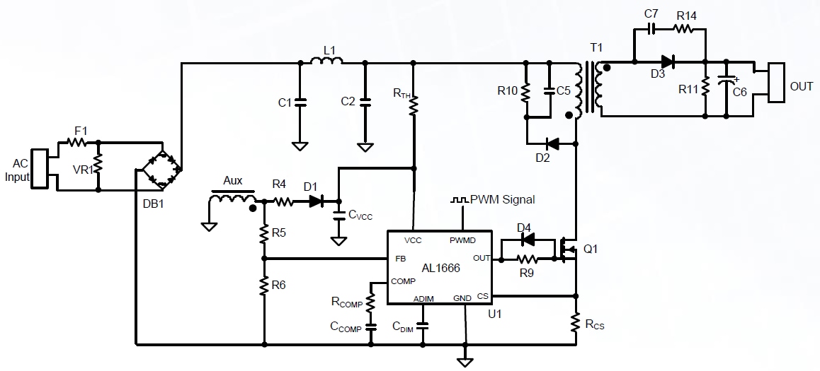 Applikations-Schaltungsdiagramm - Diodes Incorporated AL1666 LED-Treiber-Controller