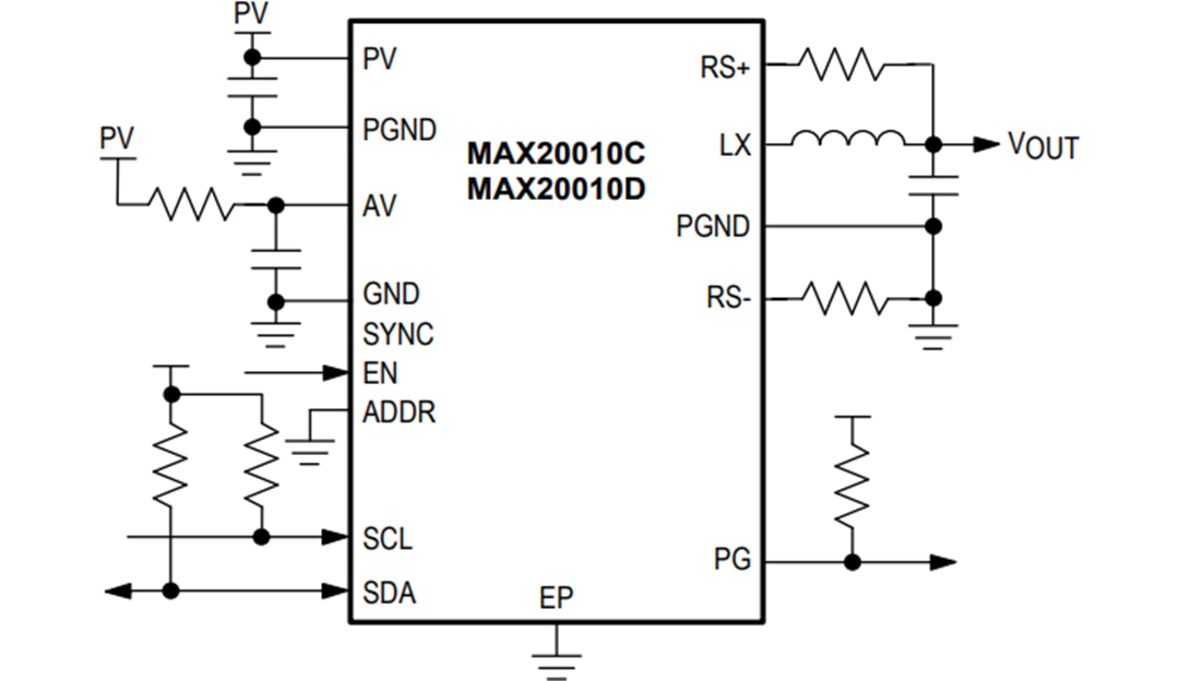 Applikations-Schaltungsdiagramm - Analog Devices Inc. MAX20010x Abwärtswandler