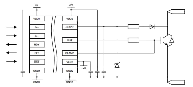 Applikations-Schaltungsdiagramm - onsemi NCD57001FDWR2G Isolierte IGBT-Gate-Treiber