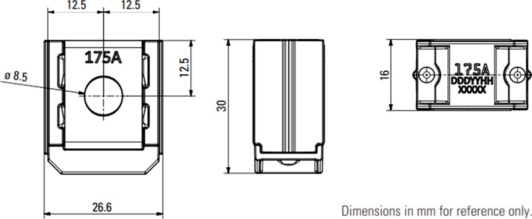 Technische Zeichnung - Littelfuse ZCASE® Single MEGA/Starter-Sicherungen