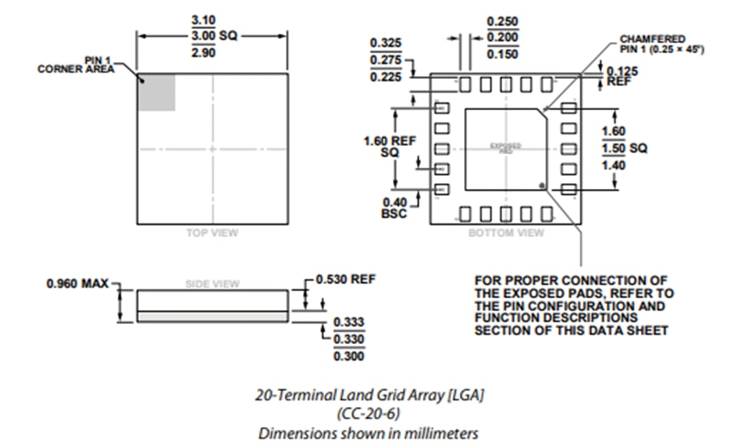 Technische Zeichnung - Analog Devices Inc. ADRF5047 Reflektierender Silizium-SP4T-Schalter (9 kHz bis 44 GHz)
