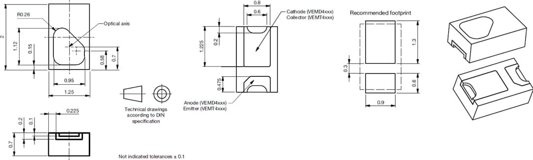Technische Zeichnung - Vishay VEMD4 Silizium-PIN-Fotodioden