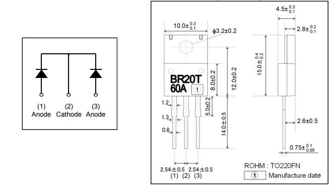Technische Zeichnung - ROHM Semiconductor RBRxx60ANZ Schottky-Barriere-Dioden mit niedriger VF
