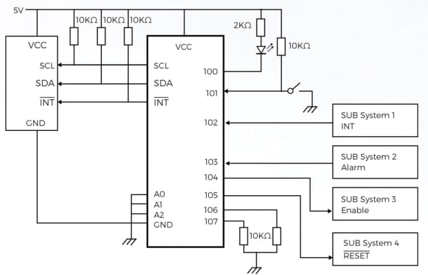 Applikations-Schaltungsdiagramm - Diodes Incorporated PI4IOE5V9554 8-Bit-IO-Expander