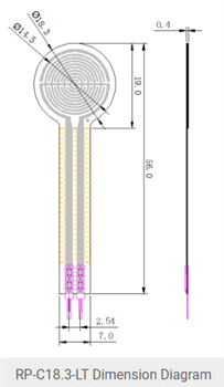 Mechanical Drawing - DFRobot RP Series Thin Film Pressure Sensors