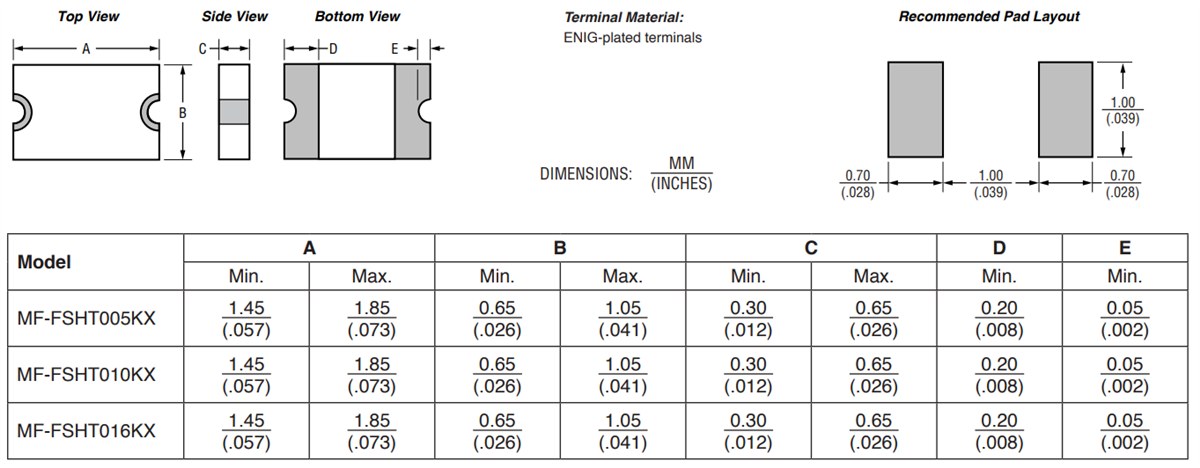 Bourns MF-FSHT Rückstellbare PTC-Sicherungen