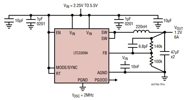 Schaltungsanordnung - Analog Devices Inc. LTC3309A Demonstrationsboard (DC2745A)