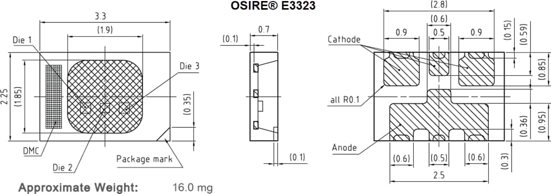 Technische Zeichnung - ams OSRAM OSIRE® E3323 RGB-LEDs