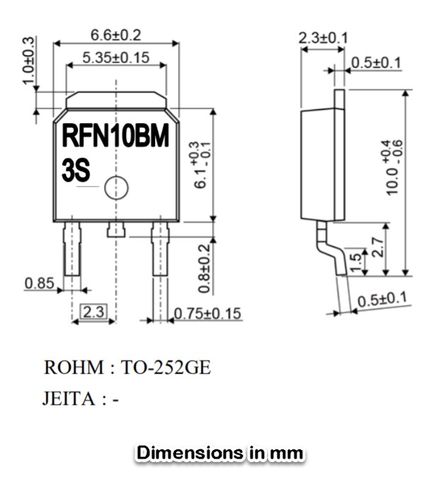 Technische Zeichnung - ROHM Semiconductor RFN10BGE3STL Superschnelle Freilaufdiode